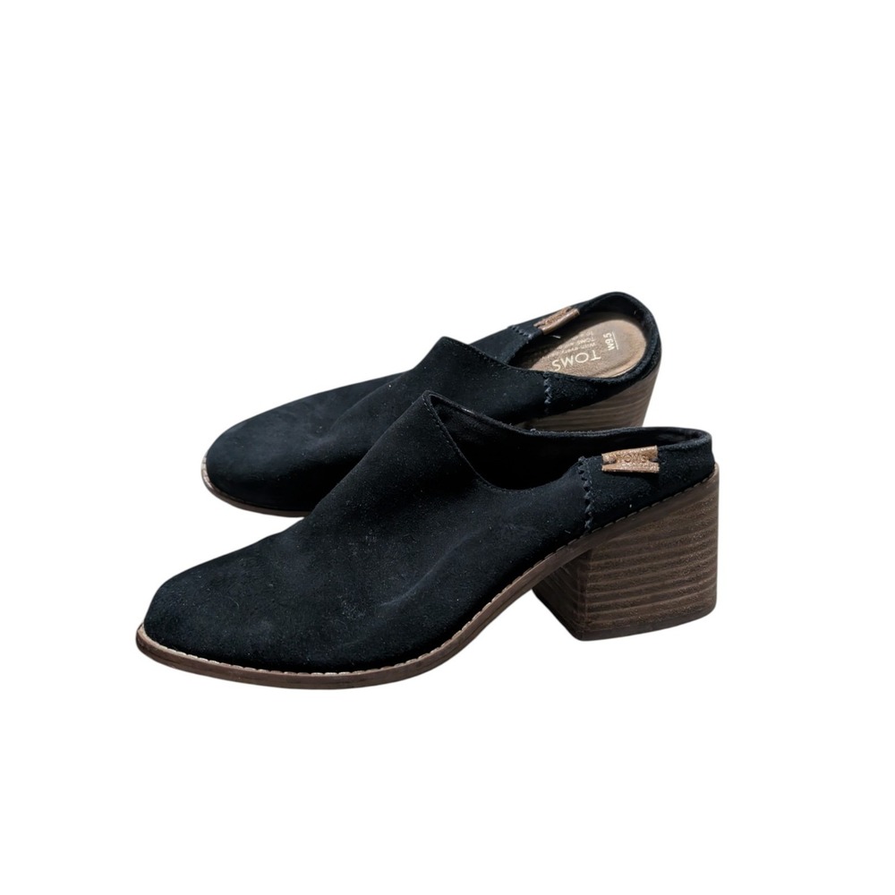 TOMS Leila block-heel mules Black suede Mules Clogs Slip On Size 9.5 Chunky Heel